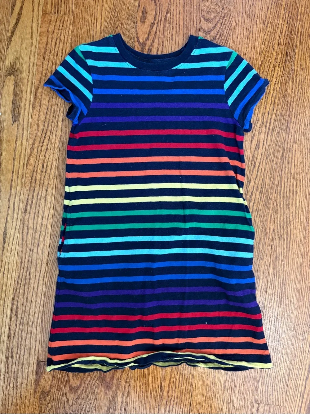 Primary Rainbow Stripe Short Sleeve Kids Dresses - Black & White Bases